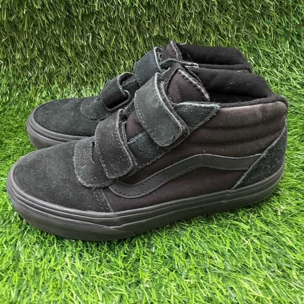 Vans Sk8 Mid Shoes Kids Size 1 Black Suede Hook Loop Strap Skate Sneakers